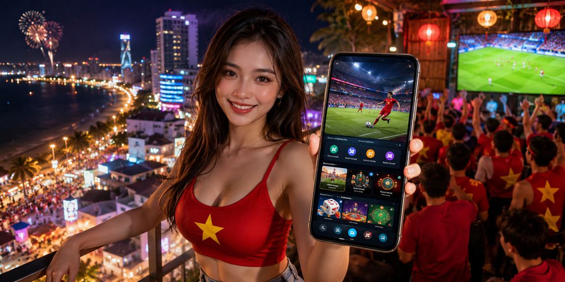 Người dùng tại chợ đêm Nha Trang sử dụng ứng dụng casino trên điện thoại