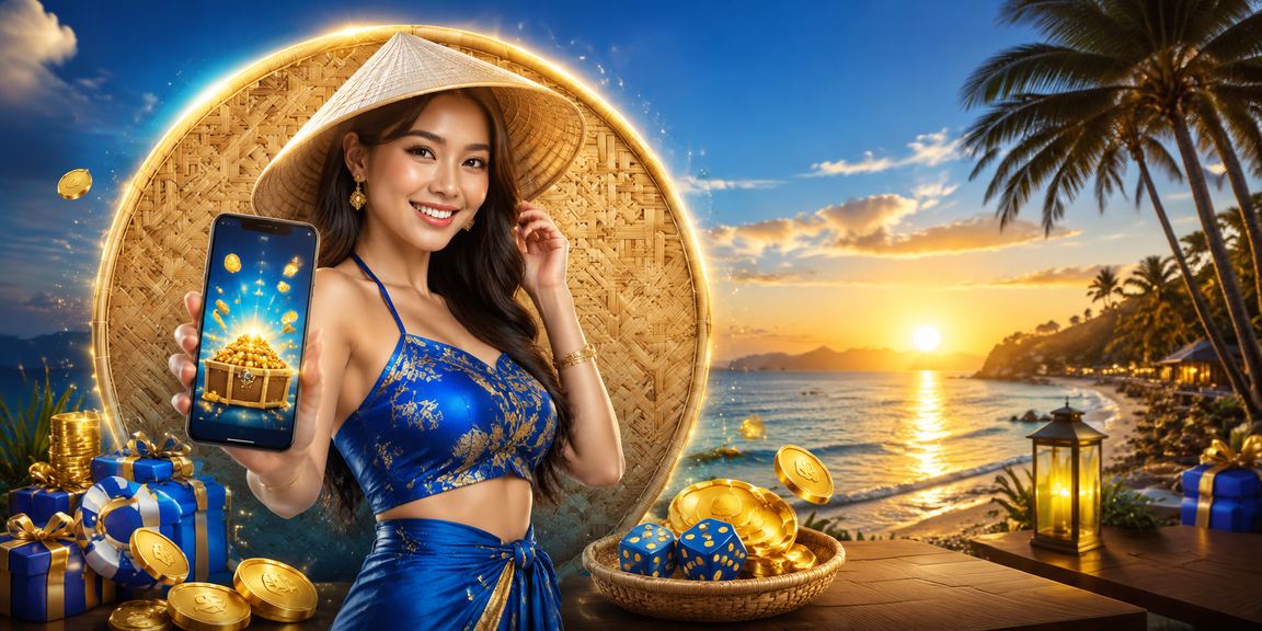 Người dùng tại Phú Quốc đăng ký nhận thưởng trên ru9 với nón lá truyền thống